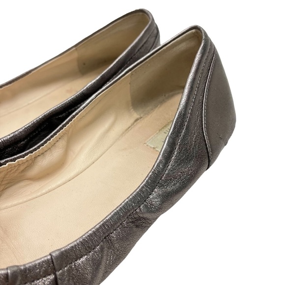 COLE HAAN Pewter Pleated Ballet Flats Slip On Loafers Genuine Leather Metallic 7 - Picture 8 of 16